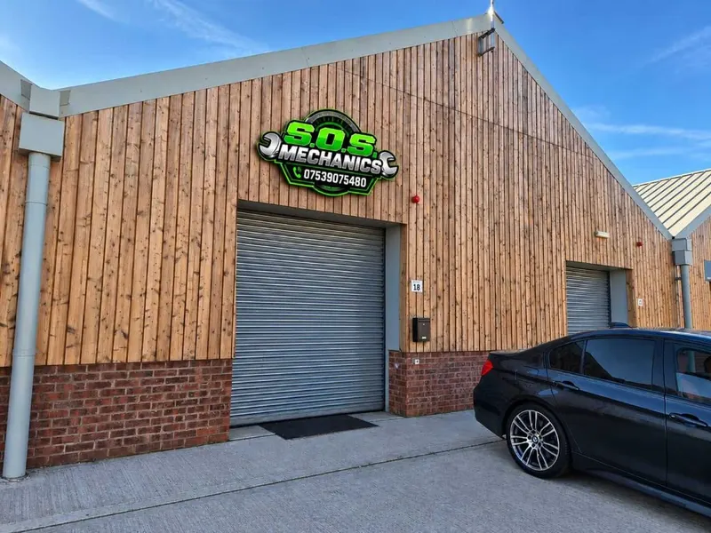 S.O.S Mechanics workshop unit in Rochford with roller shutter doors